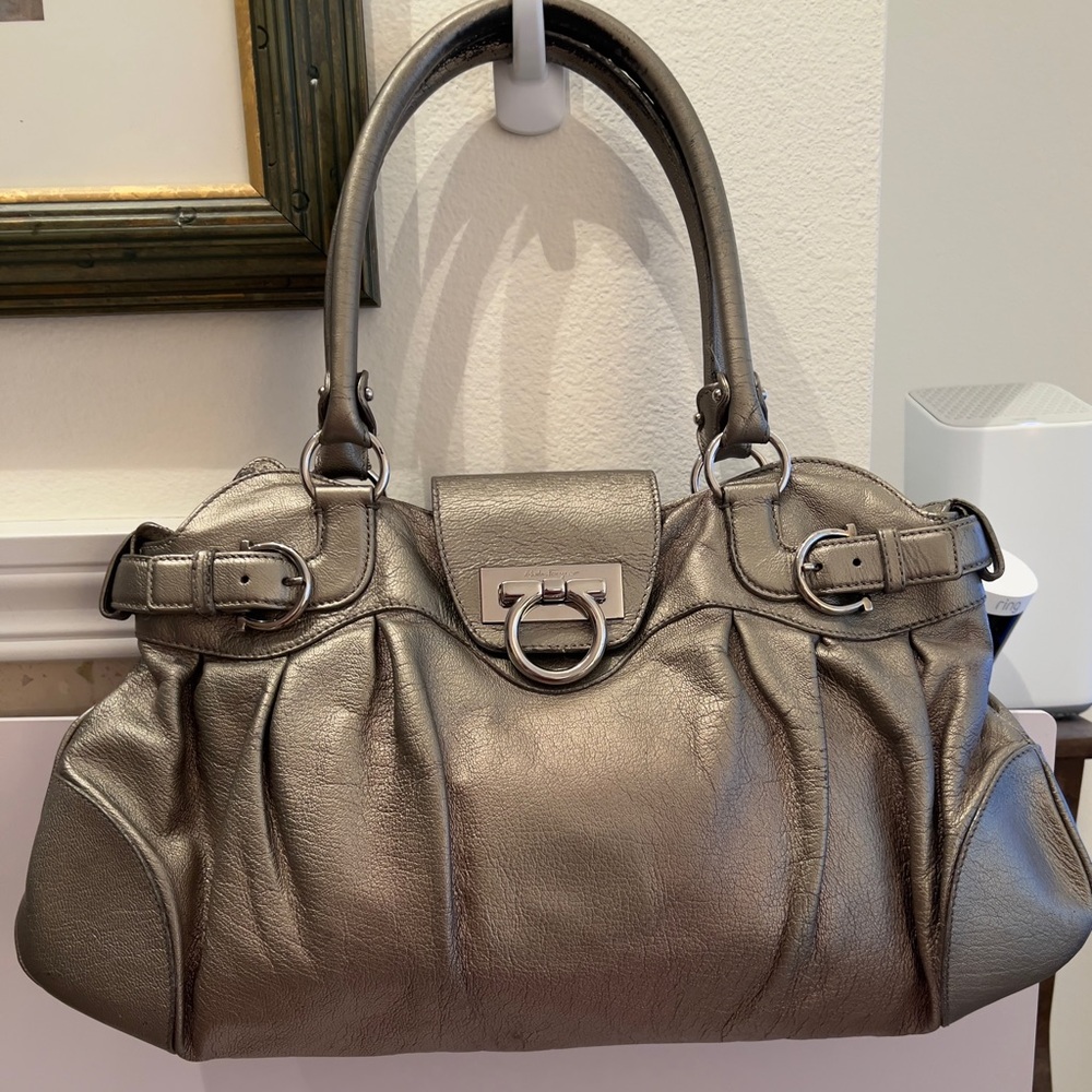 Salvatore Ferragamo Gancini Gold Leather Handbag